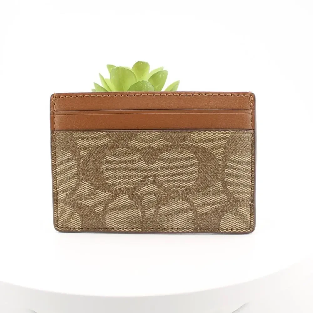 Coach Slim ID Card Case Signature Canvas Leather Trim